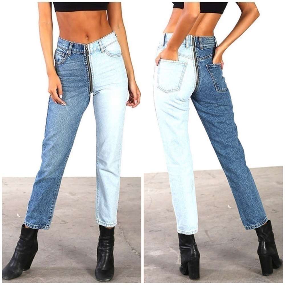 Revice Yin Yang Crop Jeans Split Light Dark Wash Zip Around Front to Back Sz 24
